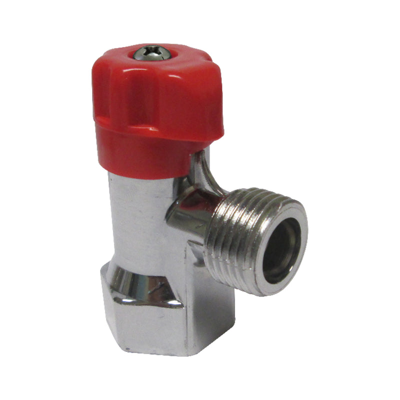 Valvula de Control Angular de ABS Cromada 1/2" X 1/2" Maneral Rojo (2853)